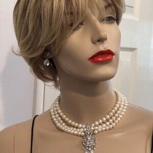 3 Row Fresh water Pearls Necklace, Wedding, mother of the bride, Bridal, b